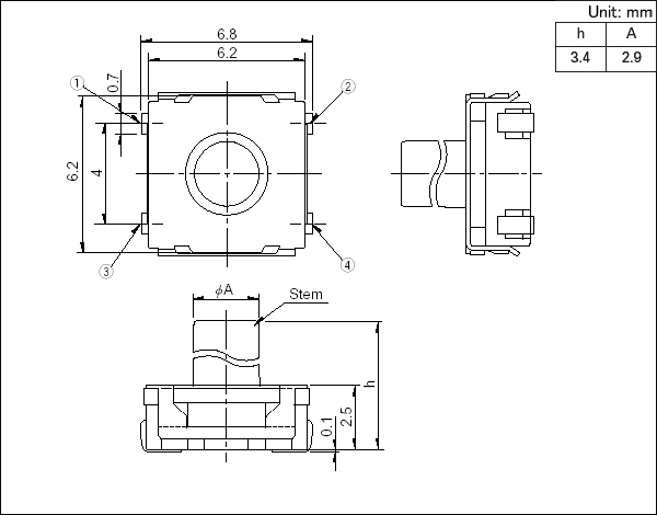 6*6alps輕觸開關_SKRAAKE010_規格圖紙